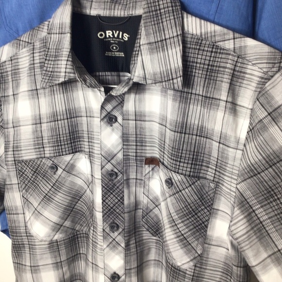 2 bundle lot Orvis button up shirts men small blue black - Picture 3 of 11